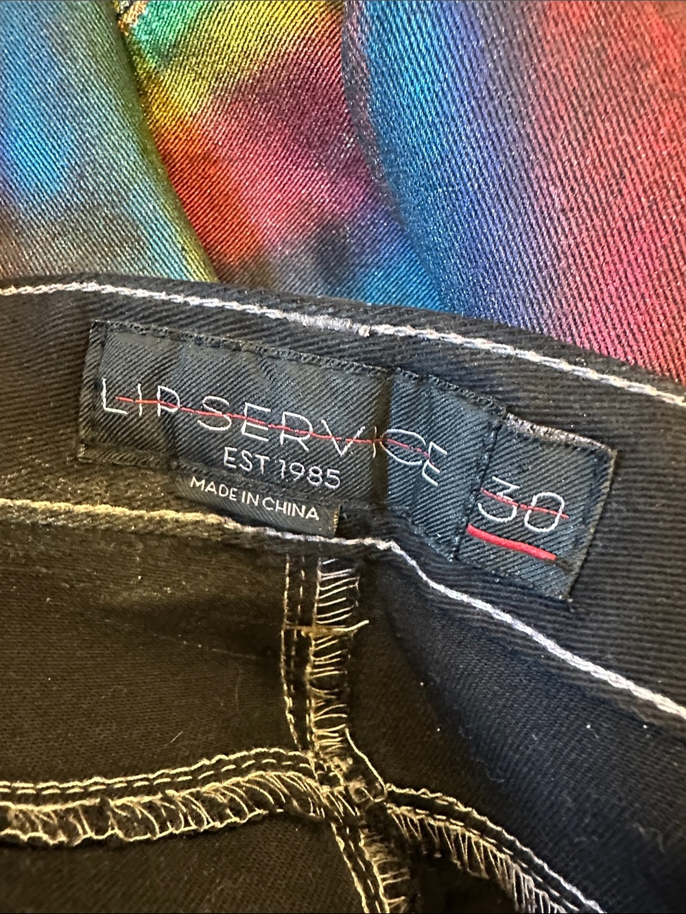 Vintage Lip Service Rainbow Pride Metallic Waxed Low Rise Skinny Jeans Size 30 - Picture 7 of 10